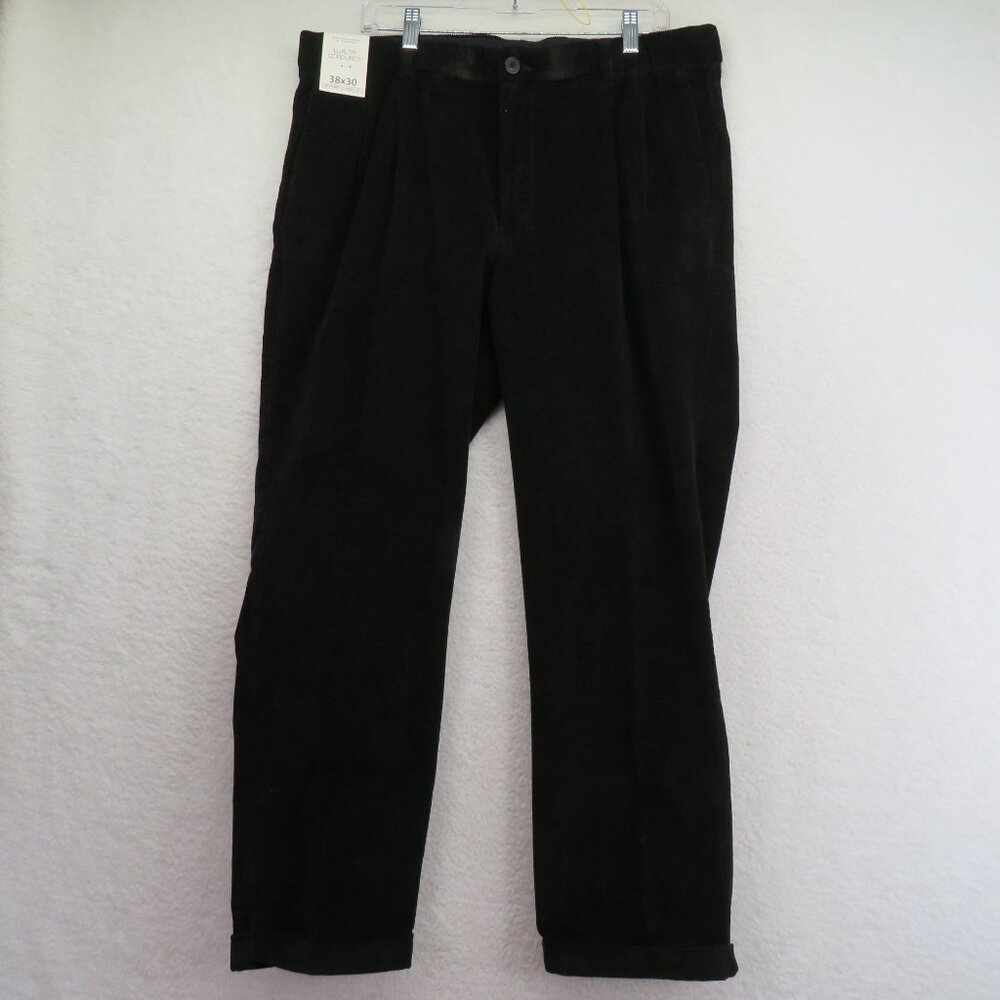 New Roundtree Yorke Pants‎ Size 38 x 30 Black Luxury Corduroy Cuff Hems Pleated